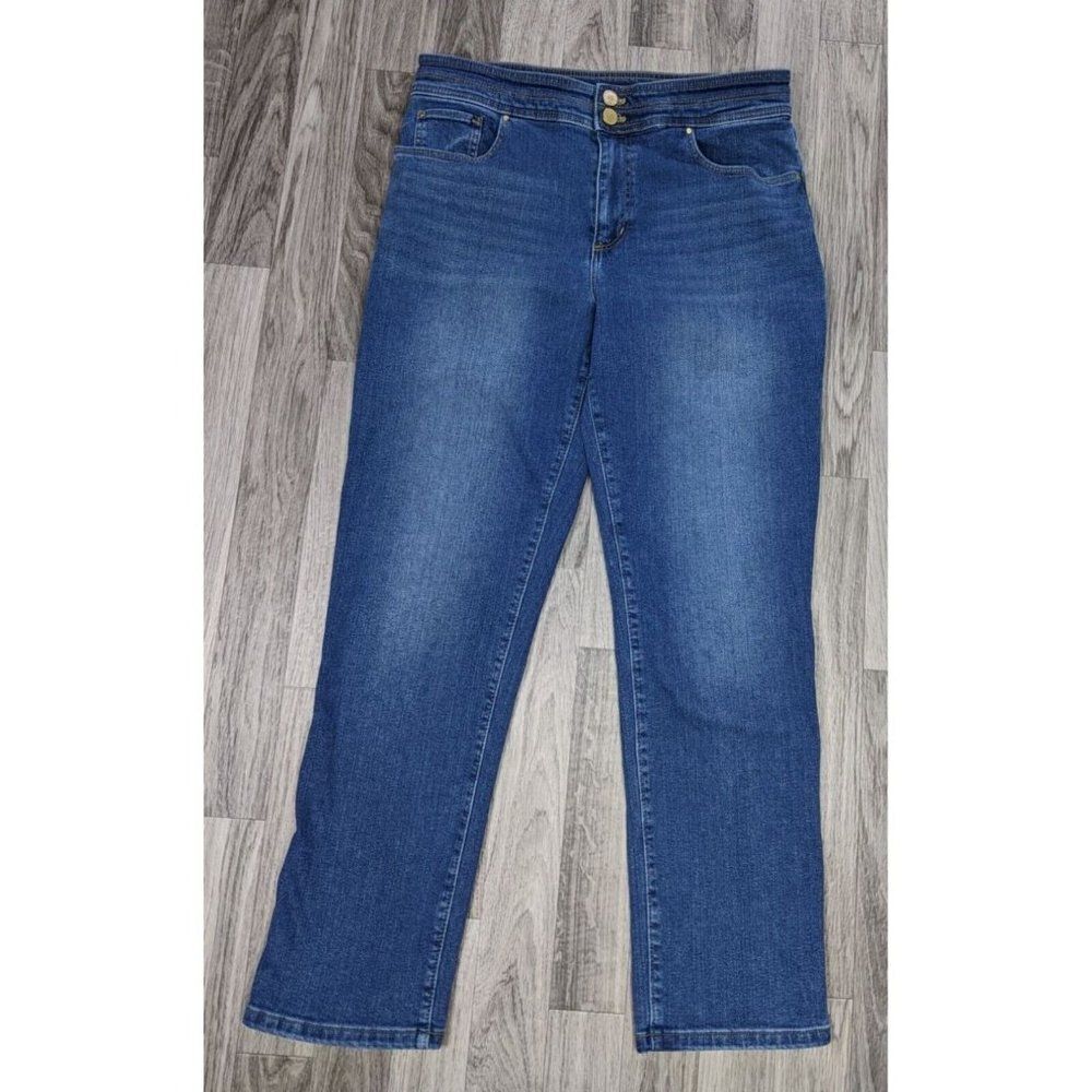 (3/$35)‎ Ann Taylor Factory Straight Leg Pockets Whiskered Denim Blue Jeans